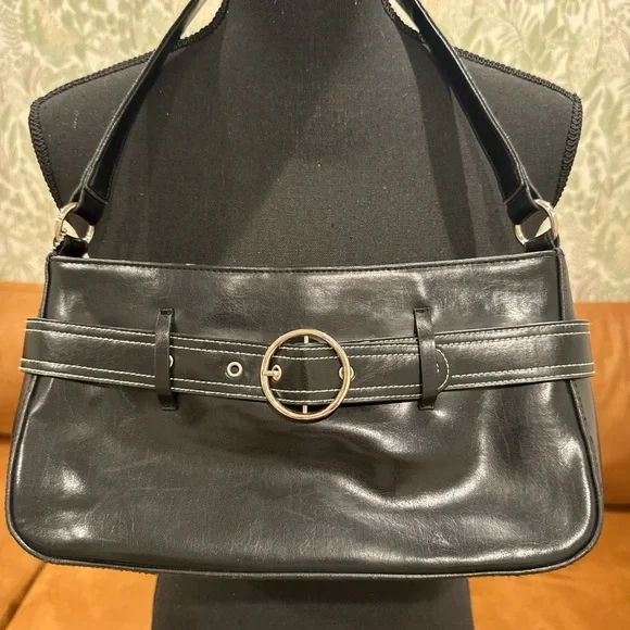 Y2K Fairweather Black Shoulder Bag Silver Buckle Belt Detail - Picture 2 of 8
